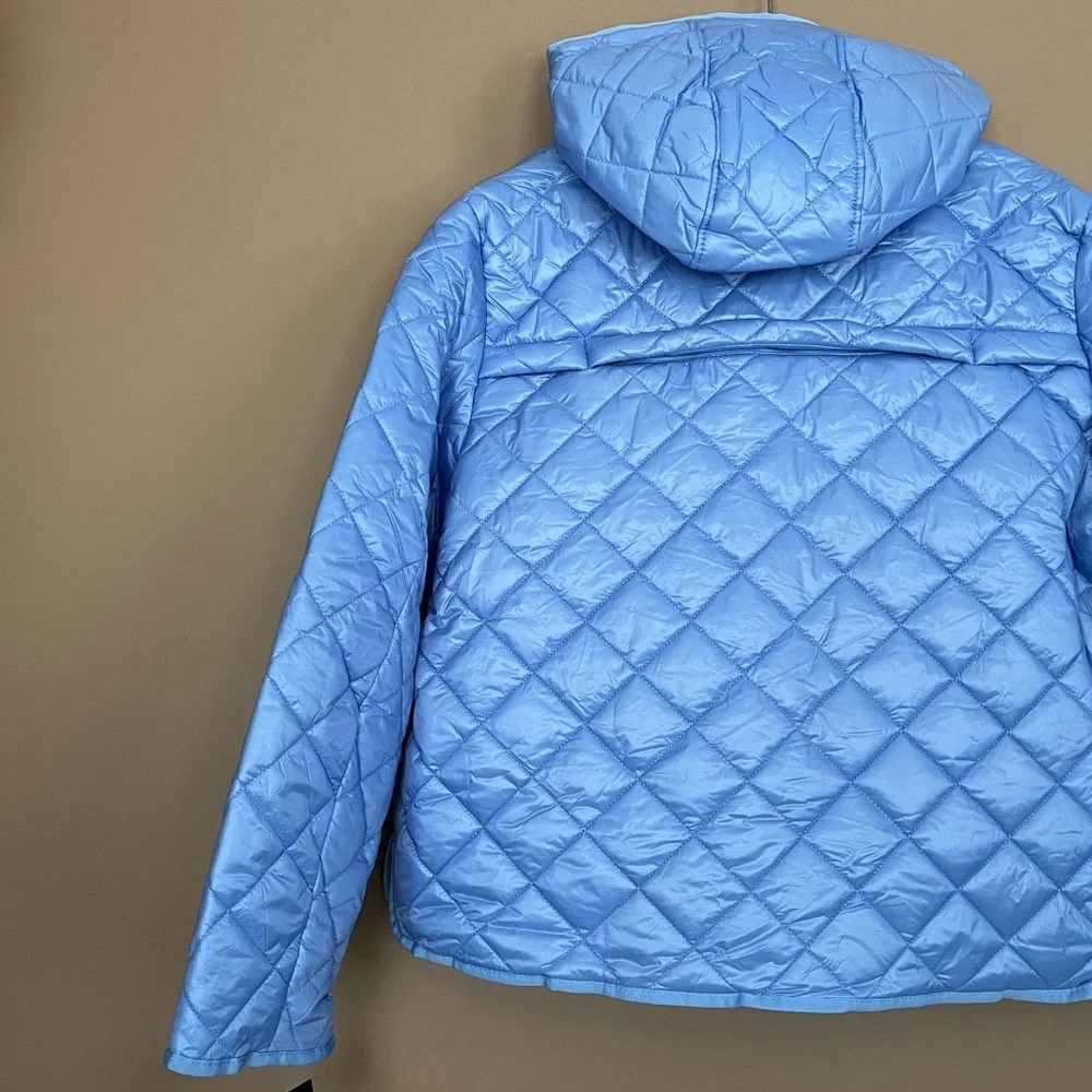 {Kate Spade} Hooded Quilted Packable Jacket in Cosmic Zen Blue - Womens XL - NWT